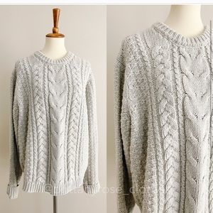 VAUTE COUTURE Chunky Hand-Knit Vegan Cotton Fisherman Sweater in Gray